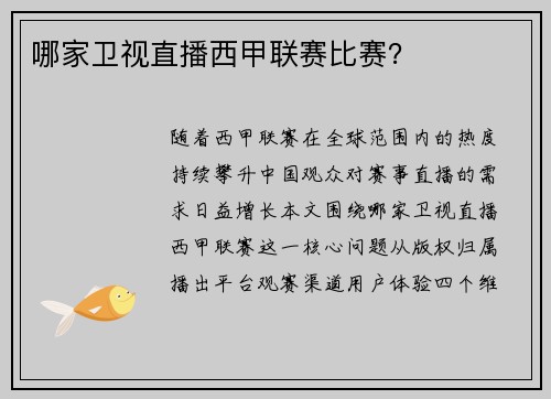 哪家卫视直播西甲联赛比赛？